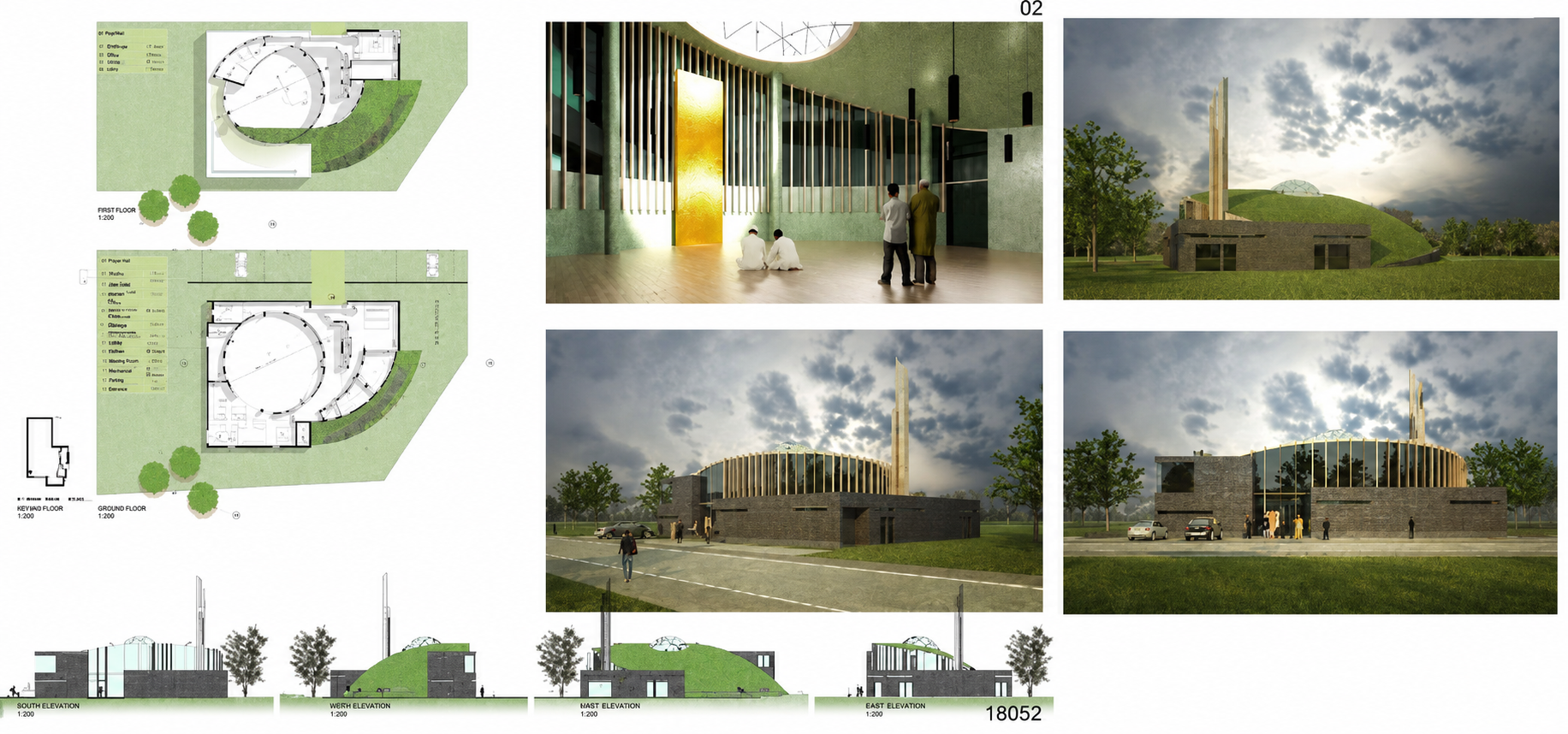 Community center interior and plans